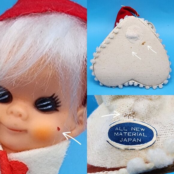 Vintage 1950s Napco Pixie Elf Knee Hugger on Heart Cushion Ornament Japan - Picture 10 of 10